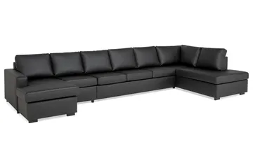 Crazy 6-sits Högervänd U-formad XX-Large Soffa med Divan och Schäslong i Konstläder - Svart - Möbler - Vardagsrum - Soffor - Skinnsoffor