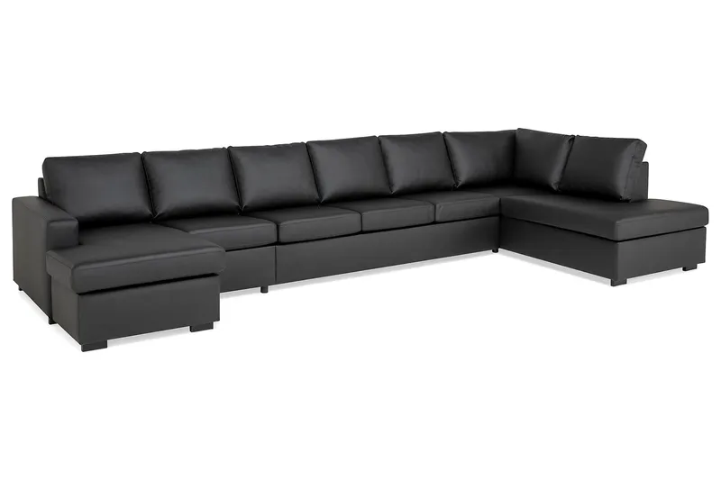 Crazy 6-sits Högervänd U-formad XX-Large Soffa med Divan och Schäslong i Konstläder - Svart - Möbler - Vardagsrum - Soffor - Skinnsoffor