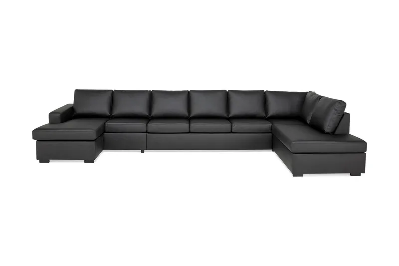 Crazy 6-sits Högervänd U-formad XX-Large Soffa med Divan och Schäslong i Konstläder, Svart