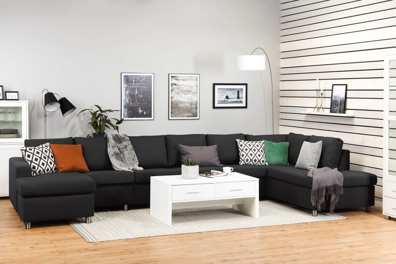 Crazy 6-sits Högervänd U-formad XX-Large Soffa med Divan och Schäslong i Tyg - Antracit - Möbler - Vardagsrum - Soffor - U-soffor