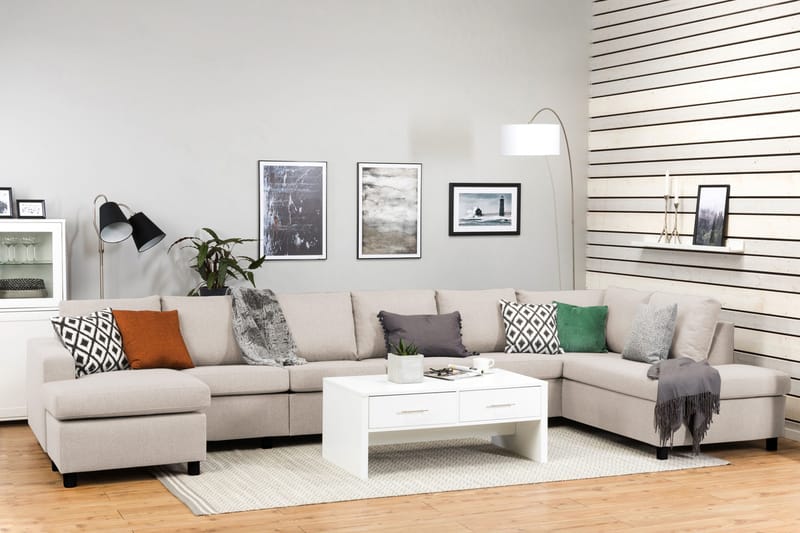 Crazy 6-sits Högervänd U-formad XX-Large Soffa med Divan och Schäslong i Tyg - Beige - Möbler - Vardagsrum - Soffor - U-soffor
