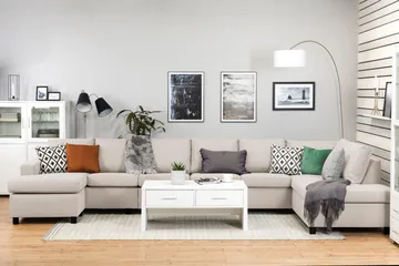 Crazy 6-sits Högervänd U-formad XX-Large Soffa med Divan och Schäslong i Tyg - Beige - Möbler - Vardagsrum - Soffor - U-soffor