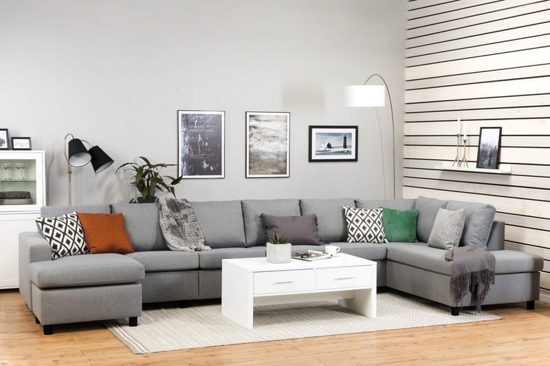 Crazy 6-sits Högervänd U-formad XX-Large Soffa med Divan och Schäslong i Tyg - Grå - Möbler - Vardagsrum - Soffor - U-soffor