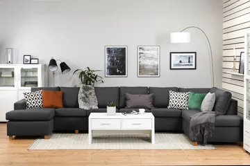 Crazy 6-sits Högervänd U-formad XX-Large Soffa med Divan och Schäslong i Tyg - Mörkgrå - Möbler - Vardagsrum - Soffor - U-soffor