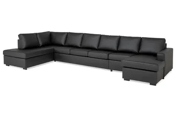 Crazy 6-sits Vänstervänd U-formad XX-Large Soffa med Divan och Schäslong i Konstläder - Svart - Möbler - Vardagsrum - Soffor - Skinnsoffor