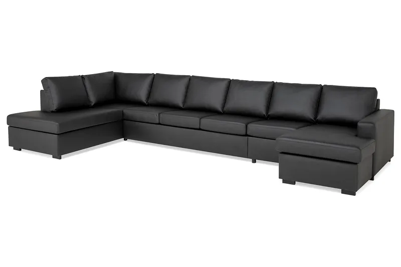 Crazy 6-sits Vänstervänd U-formad XX-Large Soffa med Divan och Schäslong i Konstläder - Svart - Möbler - Vardagsrum - Soffor - Skinnsoffor