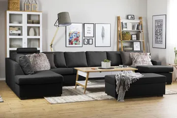Crazy 6-sits Vänstervänd U-formad XX-Large Soffa med Divan och Schäslong i Tyg - Antracit - Möbler - Vardagsrum - Soffor - U-soffor