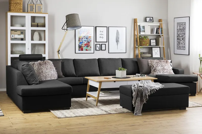 Crazy 6-sits Vänstervänd U-formad XX-Large Soffa med Divan och Schäslong i Tyg - Antracit - Möbler - Vardagsrum - Soffor - U-soffor