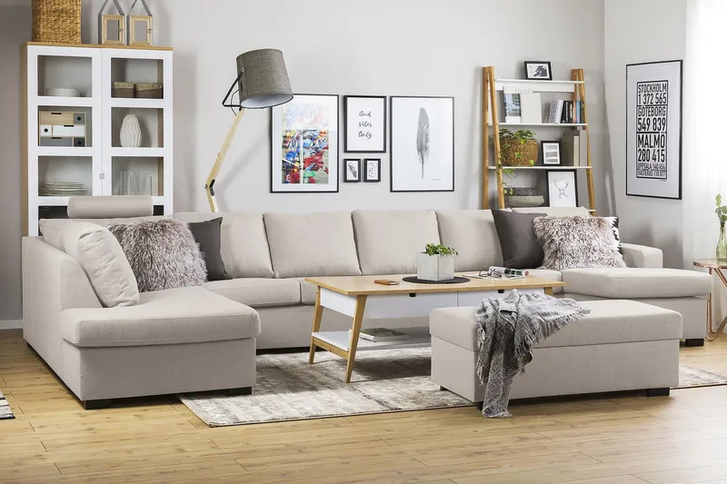 Crazy 6-sits Vänstervänd U-formad XX-Large Soffa med Divan och Schäslong i Tyg - Beige - Möbler - Vardagsrum - Soffor - U-soffor