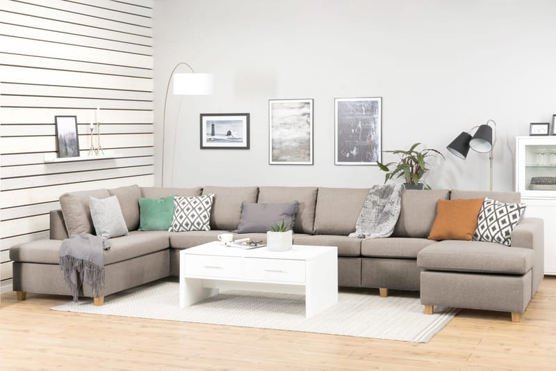 Crazy 6-sits Vänstervänd U-formad XX-Large Soffa med Divan och Schäslong i Tyg - Beige - Möbler - Vardagsrum - Soffor - U-soffor