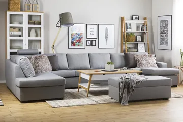 Crazy 6-sits Vänstervänd U-formad XX-Large Soffa med Divan och Schäslong i Tyg - Grå - Möbler - Vardagsrum - Soffor - U-soffor