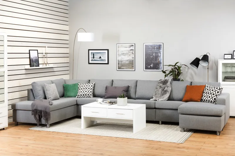Crazy 6-sits Vänstervänd U-formad XX-Large Soffa med Divan och Schäslong i Tyg - Grå - Möbler - Vardagsrum - Soffor - U-soffor