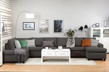 Crazy 6-sits Vänstervänd U-formad XX-Large Soffa med Divan och Schäslong i Tyg - Mörkgrå - Möbler - Vardagsrum - Soffor - U-soffor