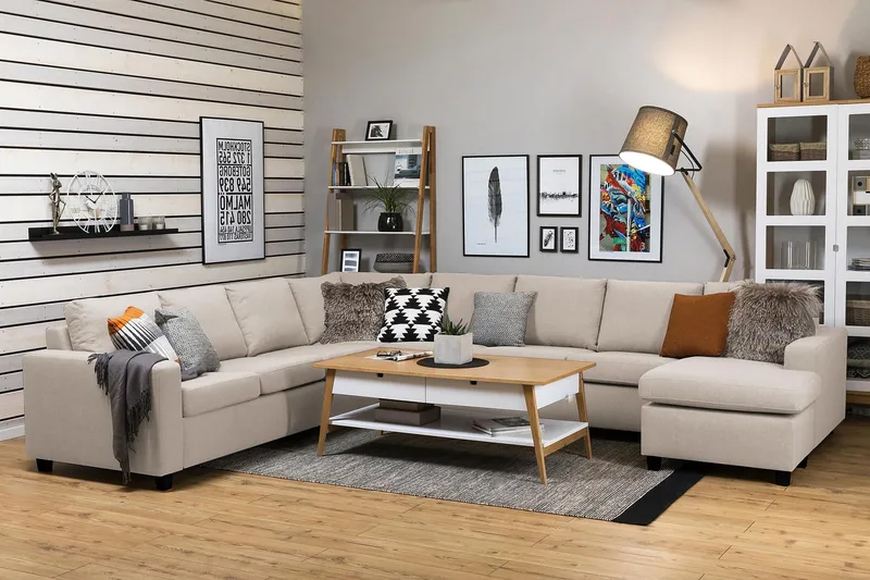 Crazy 7-sits Högervänd U-formad XX-Large Hörnsoffa med divan i Tyg - Beige - Möbler - Vardagsrum - Soffor - Hörnsoffor