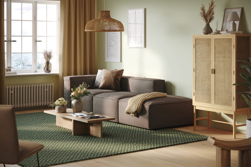 Cubo 3-sits Djup Modulsoffa + Fotpall i Tyg - Grå - Möbler - Vardagsrum - Soffor - 3-sits soffor