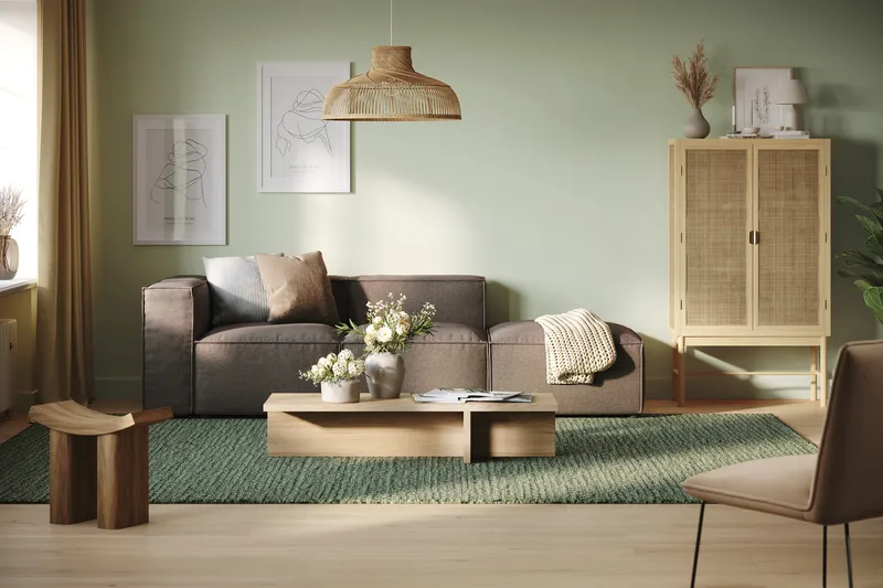 Cubo 3-sits Djup Modulsoffa + Fotpall i Tyg - Grå - Möbler - Vardagsrum - Soffor - Modulsoffor - Komplett modulsoffa