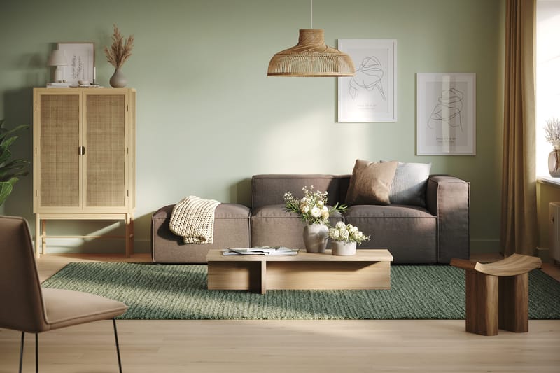 Cubo 3-sits Djup Modulsoffa + Fotpall i Tyg - Grå - Möbler - Vardagsrum - Soffor - Modulsoffor - Komplett modulsoffa