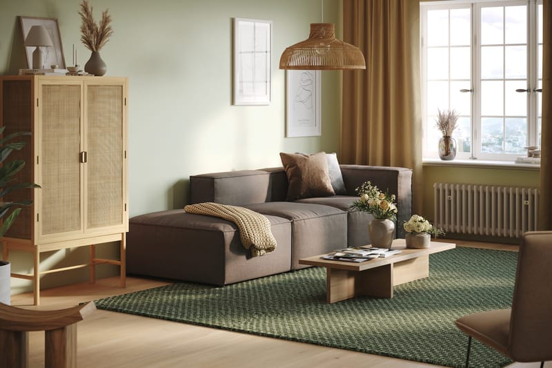 Cubo 3-sits Djup Modulsoffa + Fotpall i Tyg - Grå - Möbler - Vardagsrum - Soffor - Modulsoffor - Komplett modulsoffa