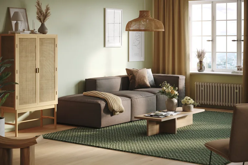 Cubo 3-sits Djup Modulsoffa + Fotpall i Tyg - Grå - Möbler - Vardagsrum - Soffor - Modulsoffor - Komplett modulsoffa