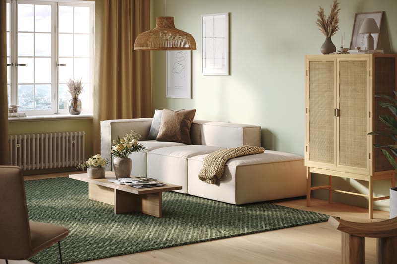 Cubo 3-sits Djup Modulsoffa + Fotpall i Tyg - Vit - Möbler - Vardagsrum - Soffor - Modulsoffor - Komplett modulsoffa