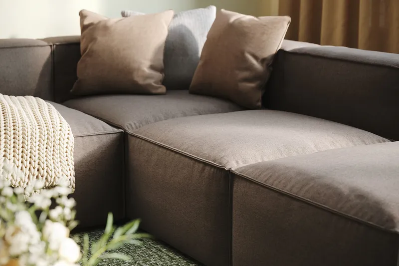 Cubo 5-sits U-formad Djup Modulsoffa Med Divan och Schäslong i Sammet - Grå - Möbler - Vardagsrum - Soffor - U-soffor