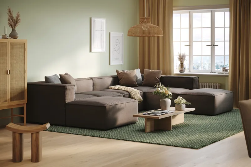 Cubo 5-sits U-formad Djup Modulsoffa Med Divan och Schäslong i Sammet - Grå - Möbler - Vardagsrum - Soffor - U-soffor