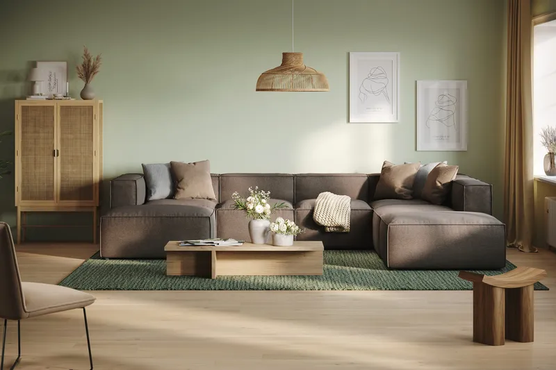 Cubo 5-sits U-formad Djup Modulsoffa Med Divan och Schäslong i Sammet - Grå - Möbler - Vardagsrum - Soffor - U-soffor