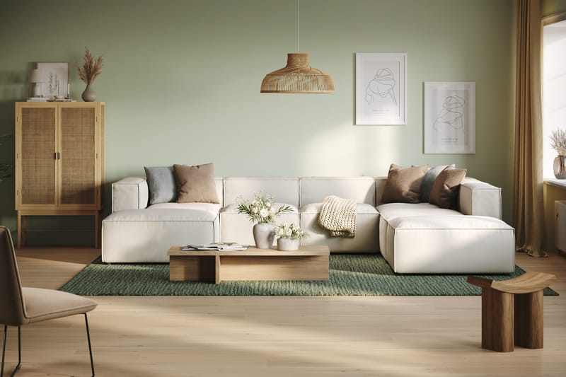 Cubo 5-sits U-formad Djup Modulsoffa Med Divan och Schäslong i Sammet - Vit - Möbler - Vardagsrum - Soffor - U-soffor