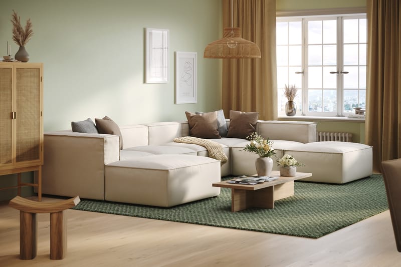Cubo 5-sits U-formad Djup Modulsoffa Med Divan och Schäslong i Sammet - Vit - Möbler - Vardagsrum - Soffor - U-soffor