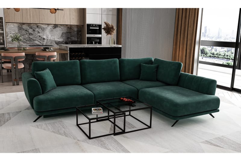 AKWETE 3-sits Soffa med Schäslong Höger Grön - Möbler - Vardagsrum - Soffor - Divansoffa & schäslong