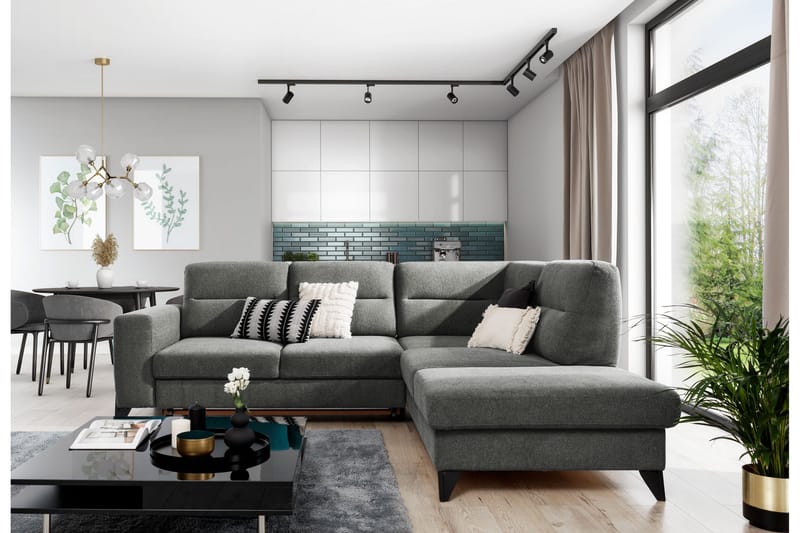 Anglika 4 sits divansoffa med schäslong Högervänd i Tyg - Grå - Möbler - Vardagsrum - Soffor - Divansoffa & schäslong