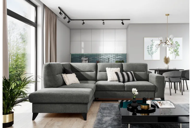 Anglika 4 sits divansoffa med schäslong Vänstervänd i Tyg - Grå - Möbler - Vardagsrum - Soffor - Divansoffa & schäslong