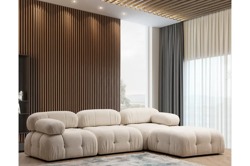 Belgin Bubblig Divansoffa 3-sits 288 cm med fasta armstöd och repdetaljer - Ljus / Beige - Möbler - Vardagsrum - Soffor - Divansoffa & schäslong