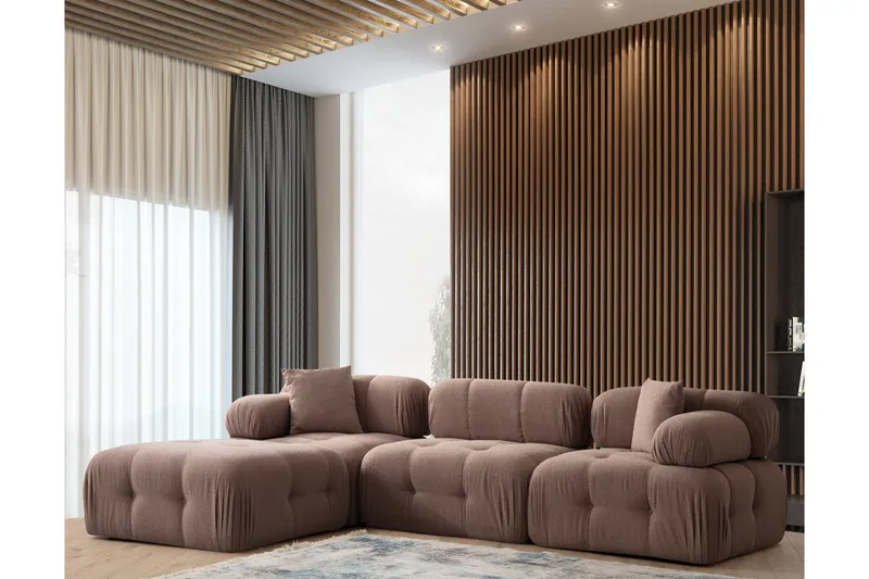 Belgin Bubblig Divansoffa 3-sits 315 cm med utfällbara armstöd och ryggstöd - Brun - Möbler - Vardagsrum - Soffor - Modulsoffor - Komplett modulsoffa