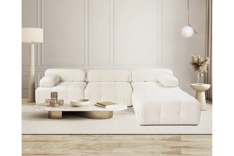 Belgin Bubblig Divansoffa 3-sits 315 cm med utfällbara armstöd och ryggstöd - Ljus / Beige - Möbler - Vardagsrum - Soffor - Divansoffa & schäslong