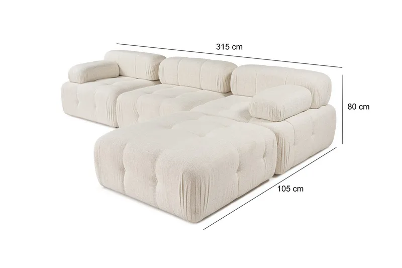 Belgin Bubblig Divansoffa 3-sits 315 cm med utfällbara armstöd och ryggstöd - Ljus / Beige - Möbler - Vardagsrum - Soffor - Modulsoffor - Komplett modulsoffa