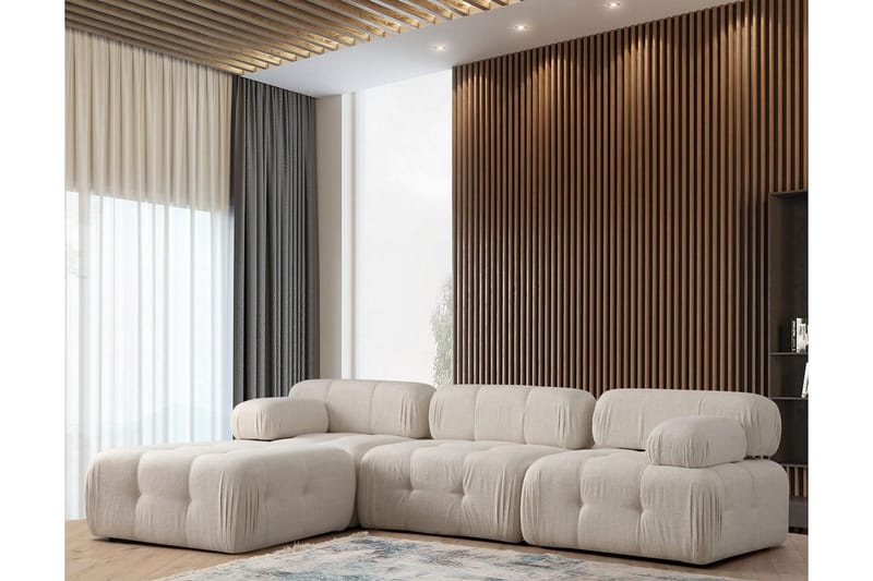 Belgin Bubblig Divansoffa 3-sits 315 cm med utfällbara armstöd och ryggstöd - Ljus / Beige - Möbler - Vardagsrum - Soffor - Modulsoffor - Komplett modulsoffa