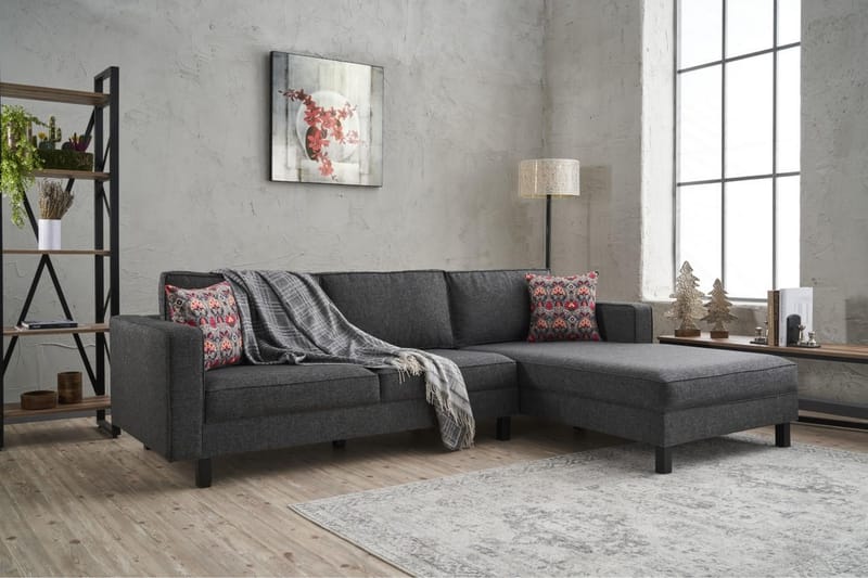 BELLSON Soffa m. Divan 4-sits Antracit - Divansoffa & schäslong