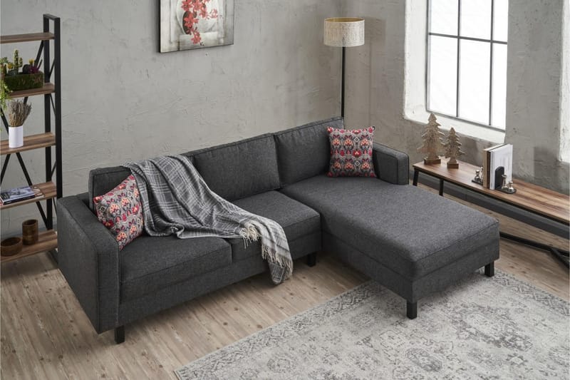 BELLSON Soffa m. Divan 4-sits Antracit - Divansoffa & schäslong