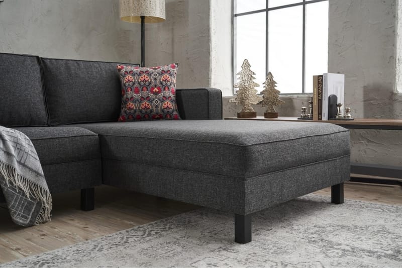 BELLSON Soffa m. Divan 4-sits Antracit - Divansoffa & schäslong