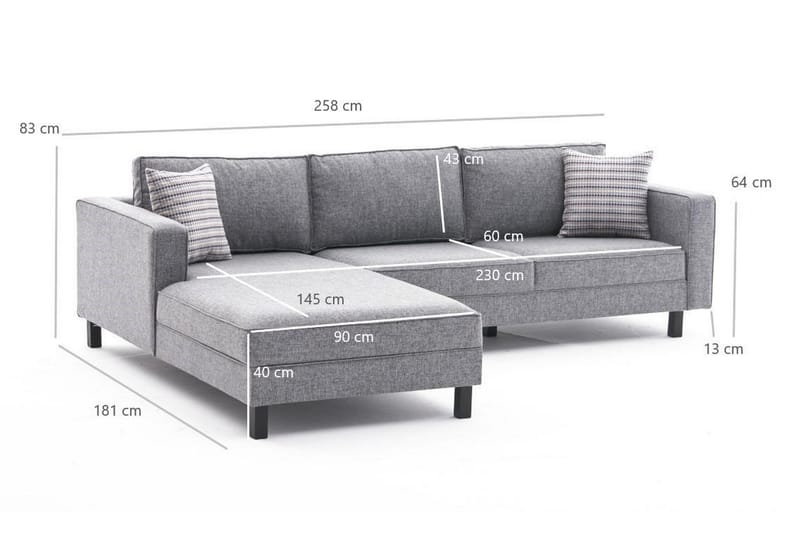 BELLSON Soffa m. Divan 4-sits Grå - Divansoffa & schäslong