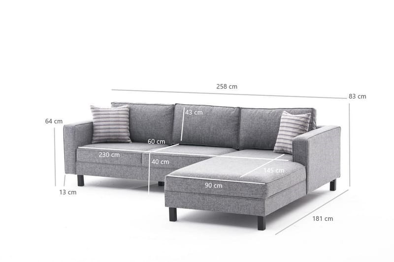 BELLSON Soffa m. Divan 4-sits Grå - Möbler - Vardagsrum - Soffor - Divansoffa & schäslong