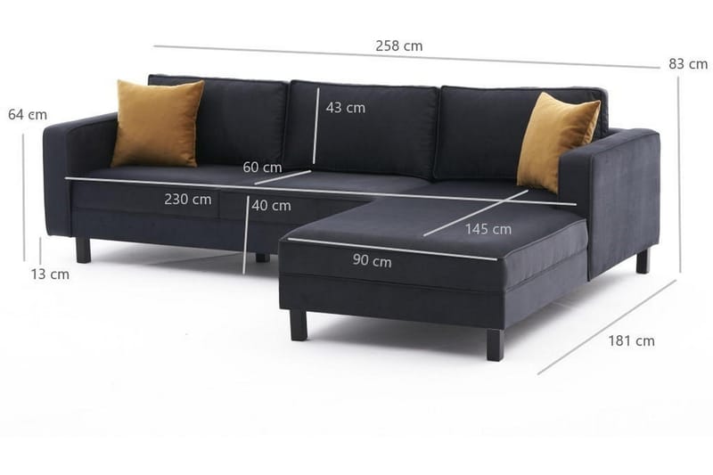 BELLSON Soffa m. Divan 4-sits Mörkgrå - Divansoffa & schäslong