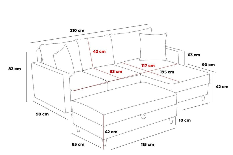 Braneles Soffa m. Divan 4-sits - Antracit - Möbler - Vardagsrum - Soffor - Divansoffa & schäslong