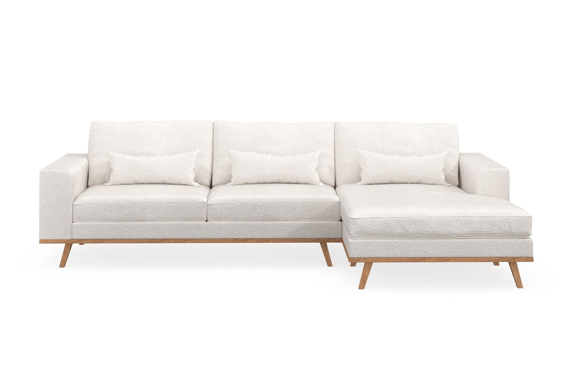 Copenhagen 4-sits H&ouml;gerv&auml;nd L-formad Divansoffa i Boucl&eacute; - Vit