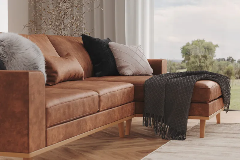 Copenhagen 4-sits Högervänd L-formad Divansoffa i Konstläder - Brun - Möbler - Vardagsrum - Soffor - Divansoffa & schäslong