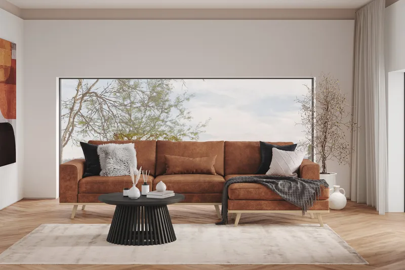 Copenhagen 4-sits Högervänd L-formad Divansoffa i Konstläder - Brun - Möbler - Vardagsrum - Soffor - Divansoffa & schäslong