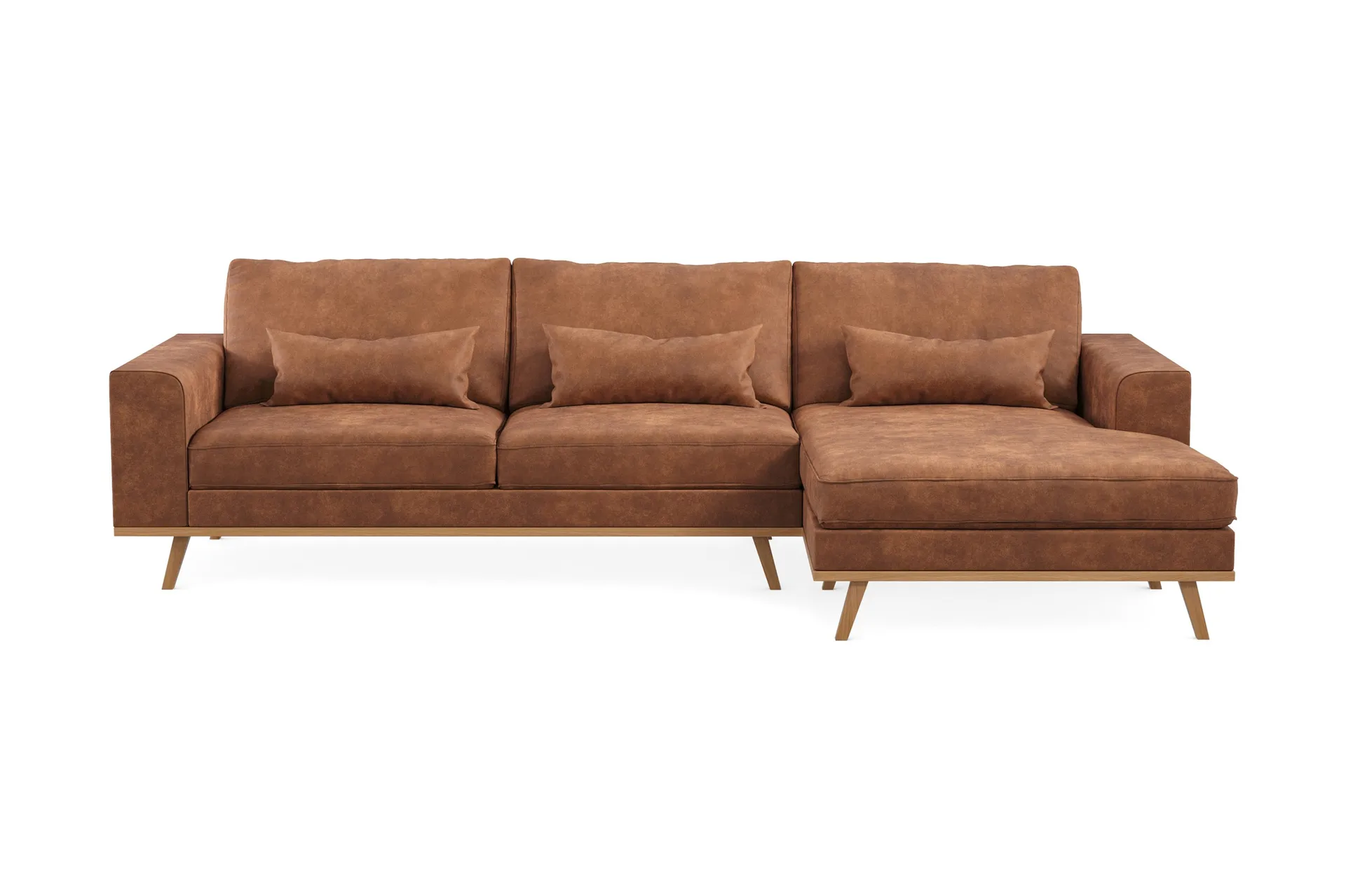 Copenhagen 4-sits H&ouml;gerv&auml;nd L-formad Divansoffa i Konstl&auml;der - Brun