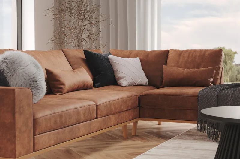 Copenhagen 4-sits Högervänd L-formad Divansoffa i Konstläder - Brun - Möbler - Vardagsrum - Soffor - Divansoffa & schäslong