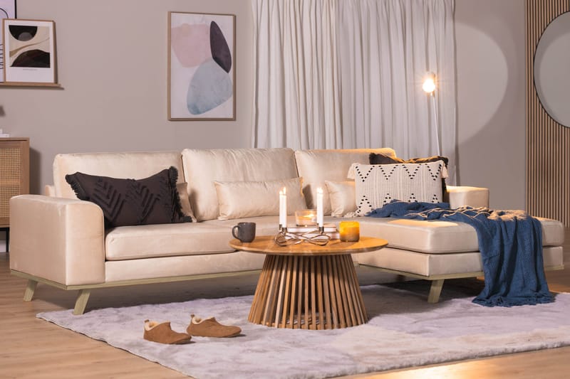 Copenhagen 4-sits Högervänd L-formad Divansoffa i Sammet - Beige - Möbler - Vardagsrum - Soffor - Divansoffa & schäslong
